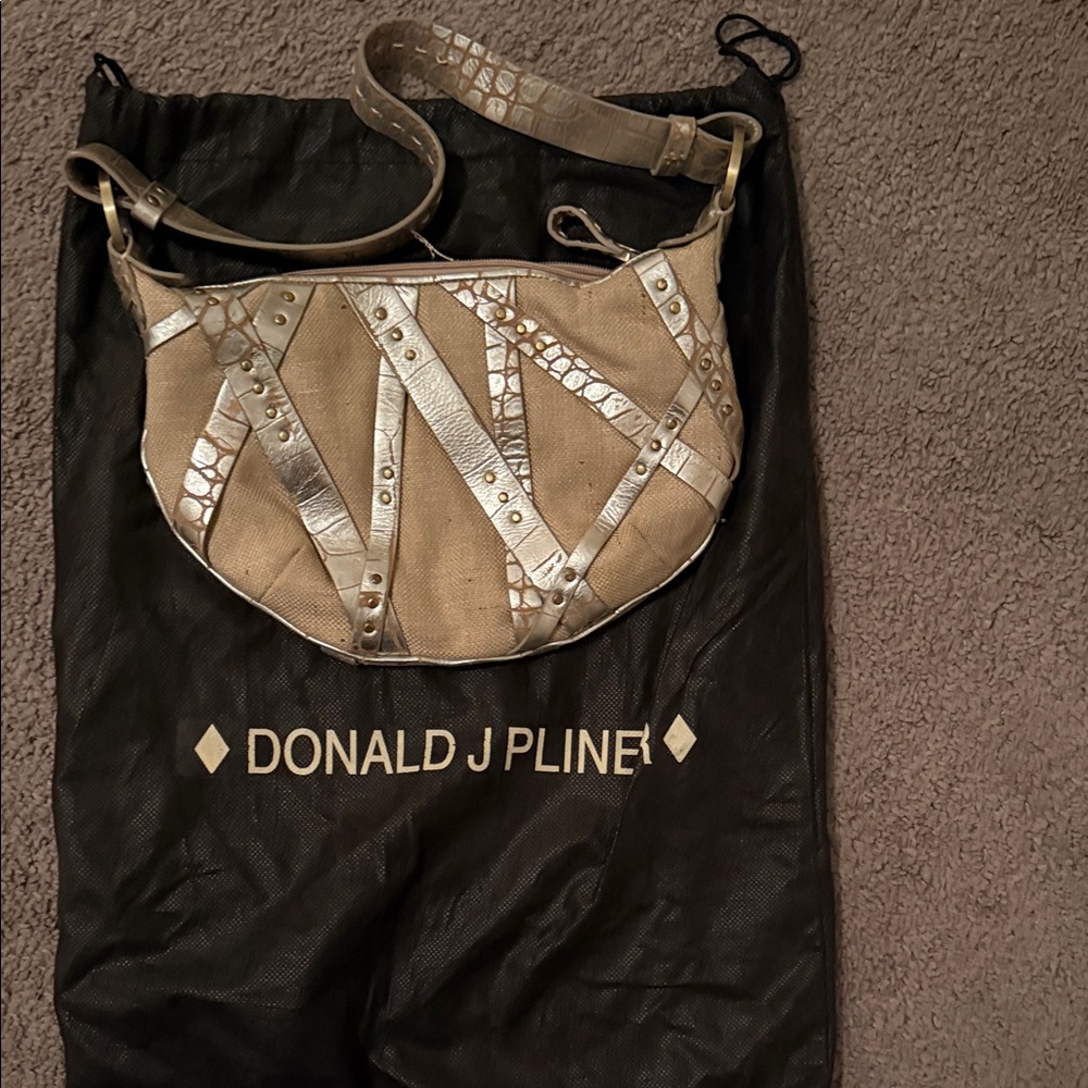 Donald J. Pliner Beige and Silver Studded Messenger Crossbody